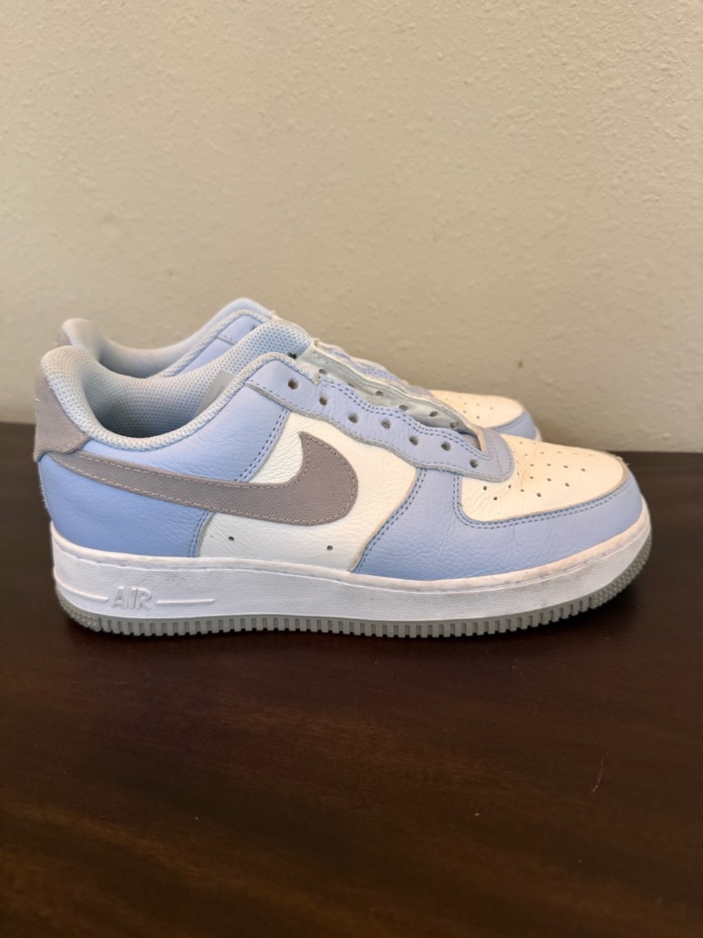 Nike Air Force 1 Low-Top Sneakers in Light Blue & White womens 8.5